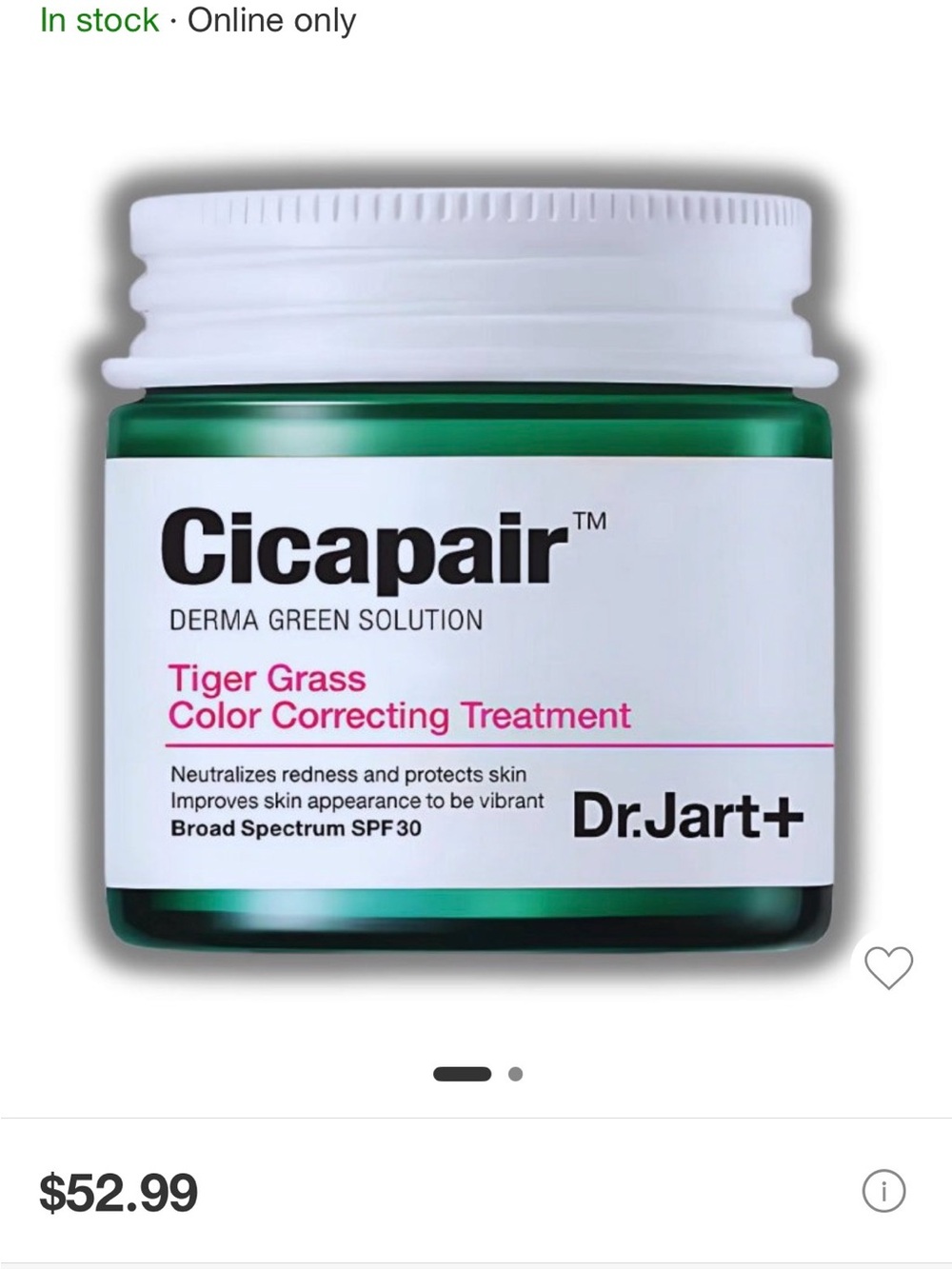 Dr. Jart+ Cicapair Tiger Grass Color Correcting Treatment - SPF 22 NEW